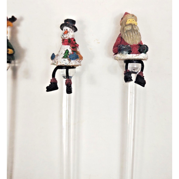 Set of 4 Sommelier Holiday Christmas Swizzle Cocktail Stir Sticks Dangly Legs - Picture 6 of 7